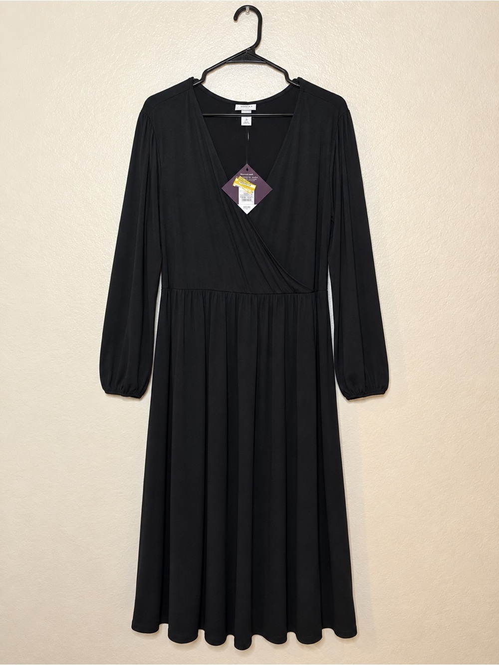 Ava & Viv Black Long Sleeve Wrap-Style Midi Dress